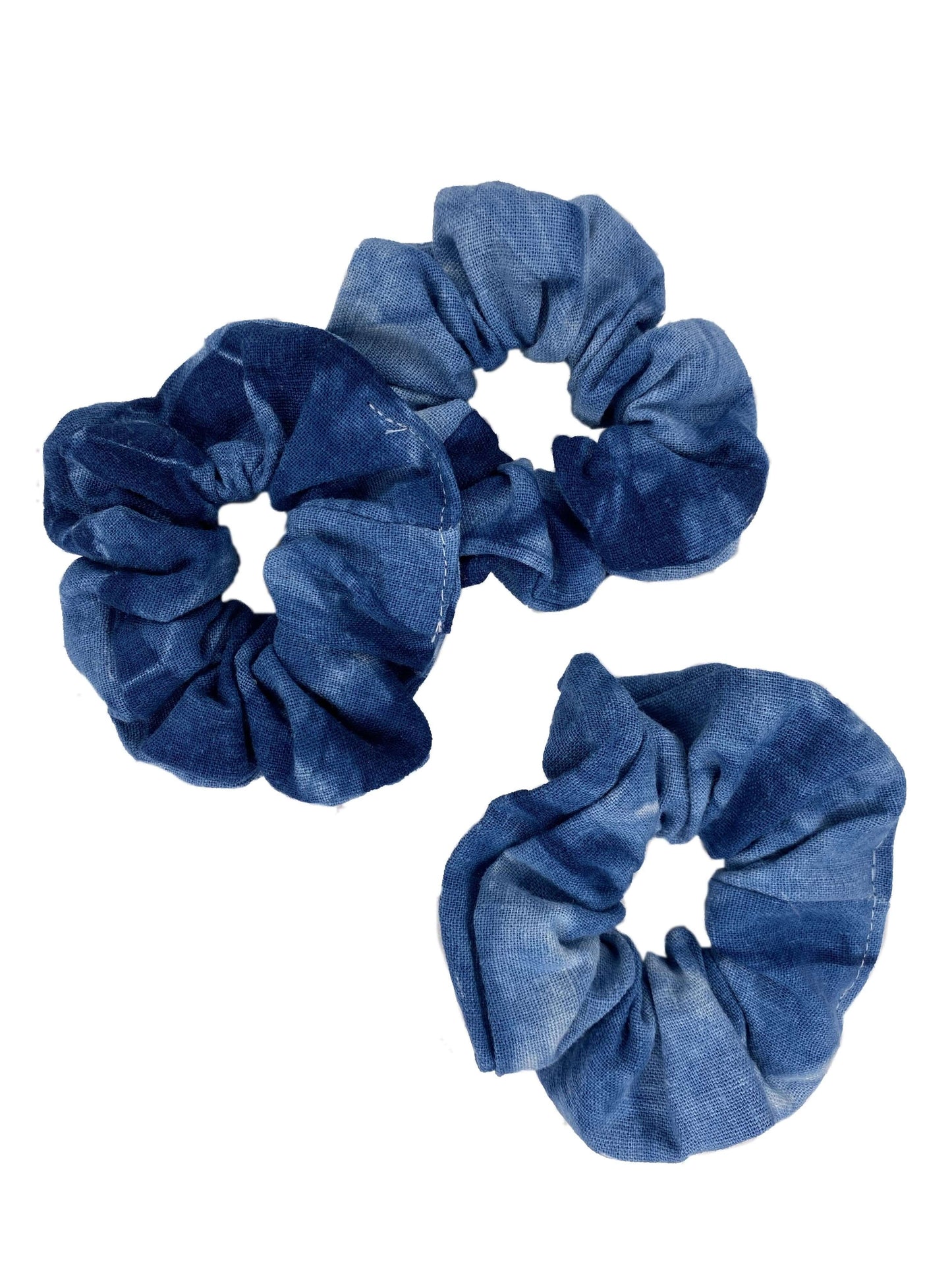 Indigo shibori linen scrunchie hair accessories hand-dyed fashion