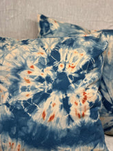 Load image into Gallery viewer, Close up of Hand-dyed indigo shibori pillow cases with sand dollar design